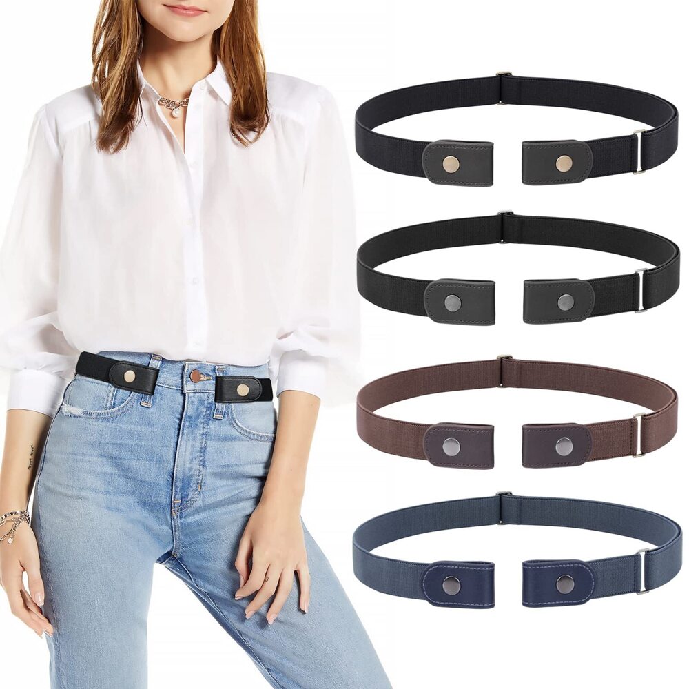 2191 4 Pieces No Buckle Elastic Stretch Belts For Men Women, Comfortable